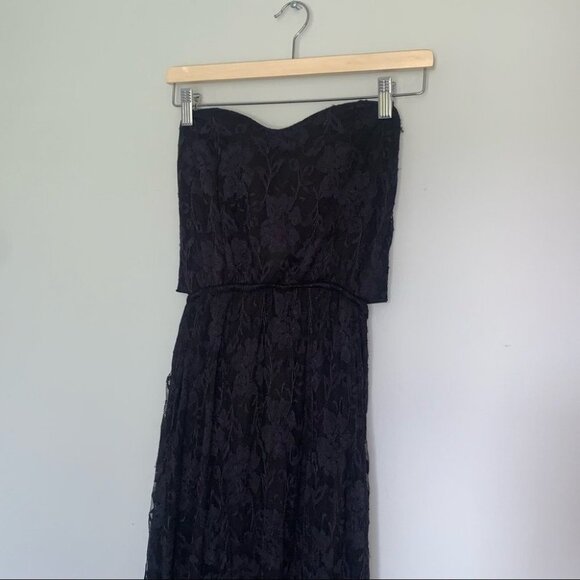 Black Lace Maxi Dress Strapless Sweetheart Neckline Back Cutout Size Small - Picture 4 of 9